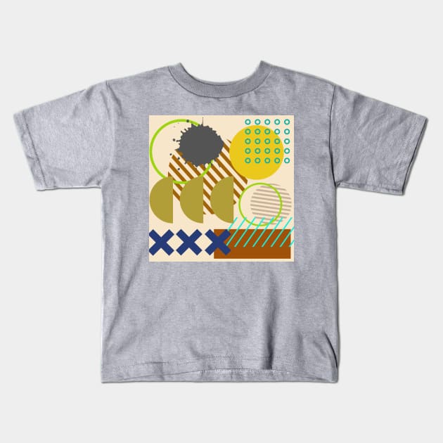 Modern Geometric Pattern Pastel Olive Ochre Retro Doodle Style Kids T-Shirt by SwagOMart